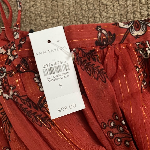 Ann Taylor Burnt Orange Metallic Floral Off The Shoulder Halter Top SZ S - Picture 4 of 4